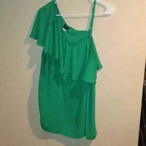 Green Torrid Flutter One Shoulder Polkadot Top 1